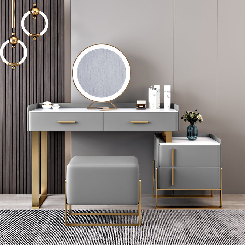 Tavolo da toeletta in legno in legno in legno massiccio grigio top di pietra con 4 cassetti