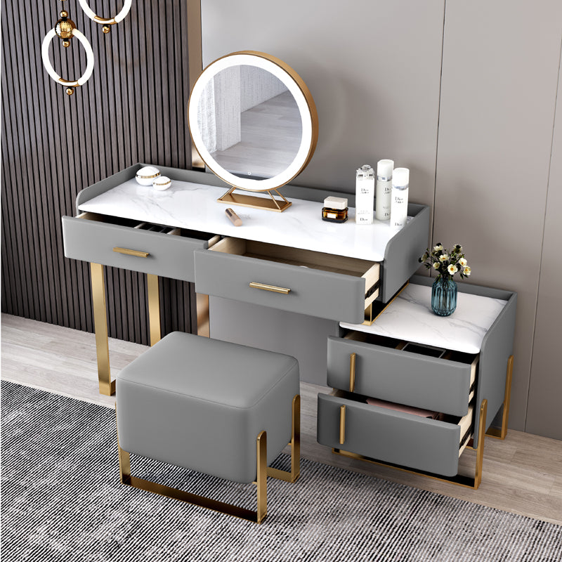 Tavolo da toeletta in legno in legno in legno massiccio grigio top di pietra con 4 cassetti