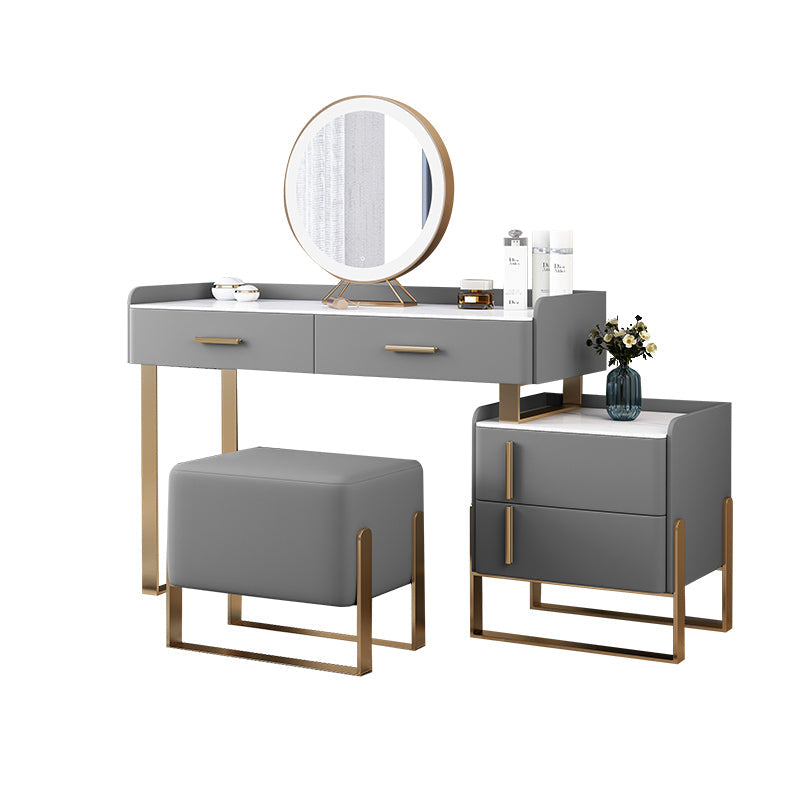 Tavolo da toeletta in legno in legno in legno massiccio grigio top di pietra con 4 cassetti