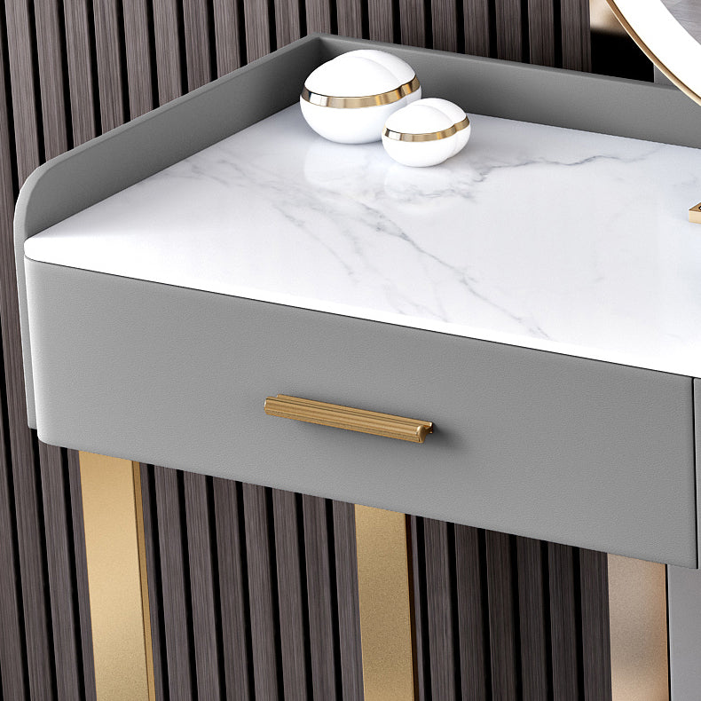 Tavolo da toeletta in legno in legno in legno massiccio grigio top di pietra con 4 cassetti