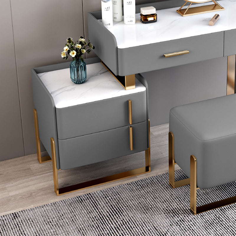 Tavolo da toeletta in legno in legno in legno massiccio grigio top di pietra con 4 cassetti