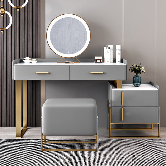 Tavolo da toeletta in legno in legno in legno massiccio grigio top di pietra con 4 cassetti