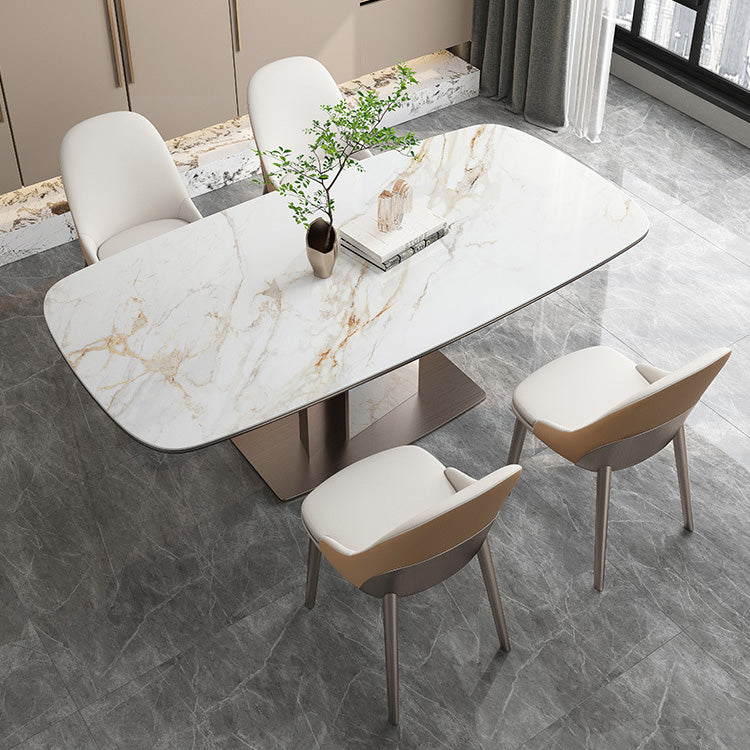 Glam Style Dining Rectangle Table Sintered Stone Table with Metal Legs for Home Use 55.1"L x 31.5"W x 29.5"H Without Chairs Clearhalo 'Dining Tables & Seating' 'Dining Tables' 'dining_table' 'furn' 'furn_dining_table' 'Furniture' 'Kitchen & Dining Furniture' 6569632
