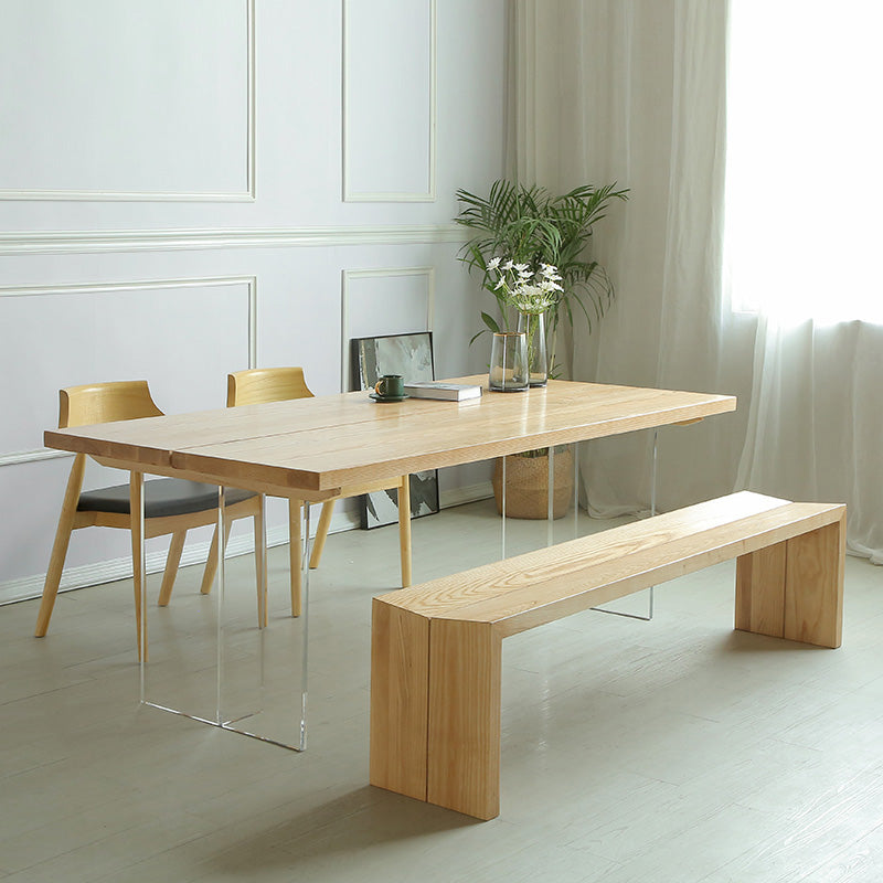 Rectangle Solid Wood Dining Table Modern Acrylic Double Pedestal Table 63"L x 27.6"W x 29.5"H Without Chairs Clearhalo 'Dining Tables & Seating' 'Dining Tables' 'dining_table' 'furn' 'furn_dining_table' 'Furniture' 'Kitchen & Dining Furniture' 6569644