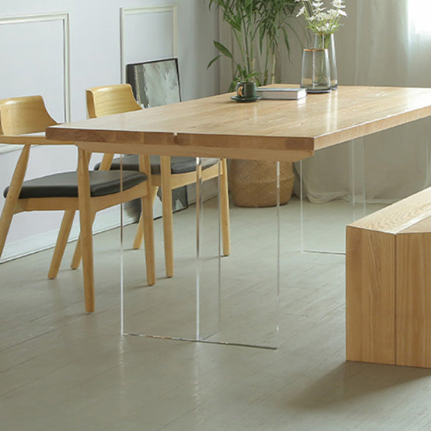 Rectangle Solid Wood Dining Table Modern Acrylic Double Pedestal Table Clearhalo 'Dining Tables & Seating' 'Dining Tables' 'dining_table' 'furn' 'furn_dining_table' 'Furniture' 'Kitchen & Dining Furniture' 6569651