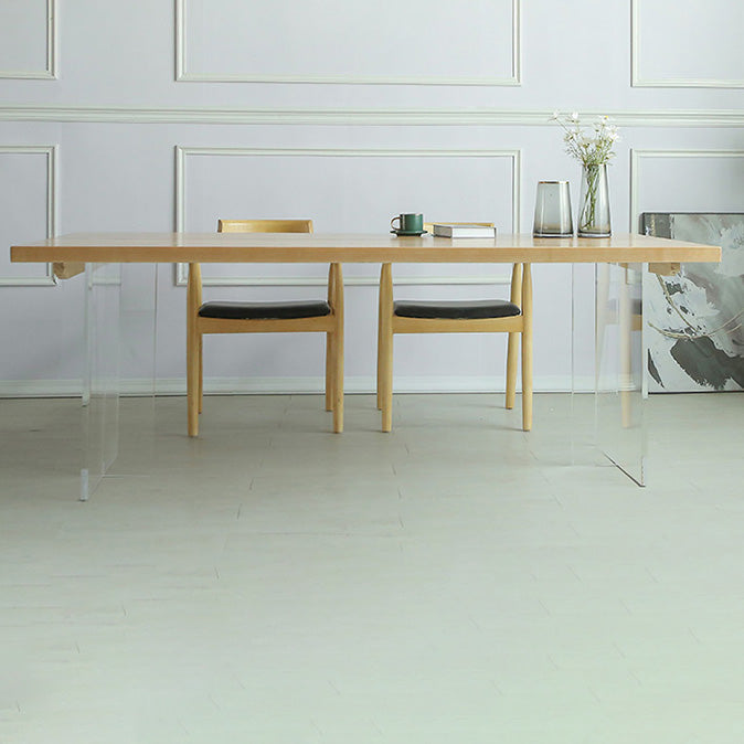 Rectangle Solid Wood Dining Table Modern Acrylic Double Pedestal Table Clearhalo 'Dining Tables & Seating' 'Dining Tables' 'dining_table' 'furn' 'furn_dining_table' 'Furniture' 'Kitchen & Dining Furniture' 6569653