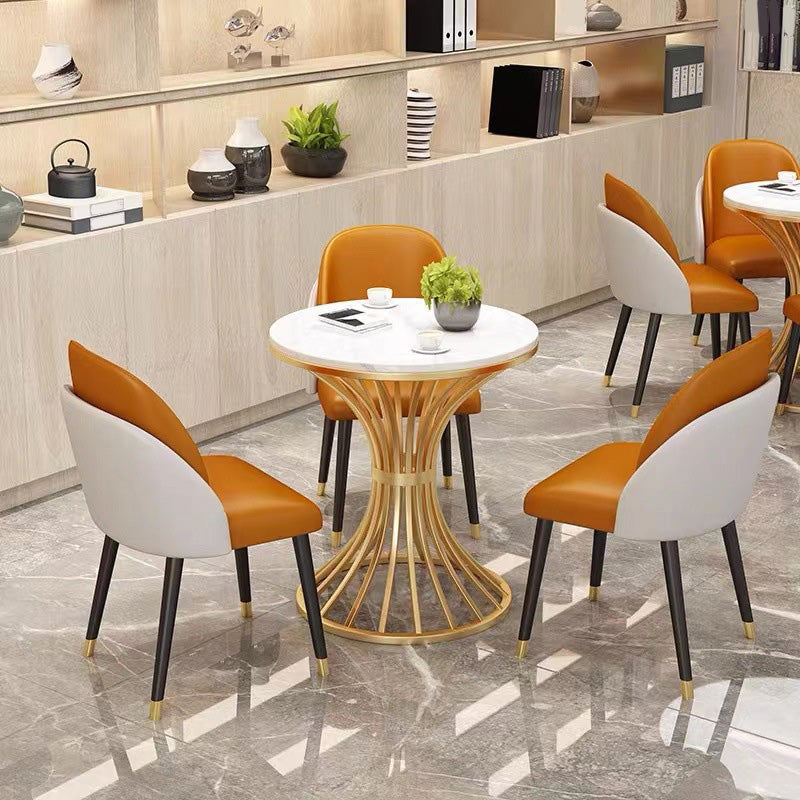 Polished Finish Dinette Table for Home Traditional Luxury Round Dining Table White 27.6"L x 27.6"W x 29.5"H Without Chairs Clearhalo 'Dining Tables & Seating' 'Dining Tables' 'dining_table' 'furn' 'furn_dining_table' 'Furniture' 'Kitchen & Dining Furniture' 6569666