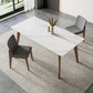Mid-Century Rectangle Dining Table Solid Wood Legs and Stone Top Dining Table