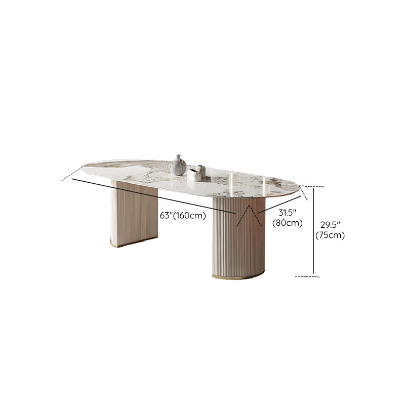 Glam Oval Dining Table Stone Top Dining Table with Double Pedestal in White Clearhalo 'Dining Tables & Seating' 'Dining Tables' 'dining_table' 'furn' 'furn_dining_table' 'Furniture' 'Kitchen & Dining Furniture' 6569702
