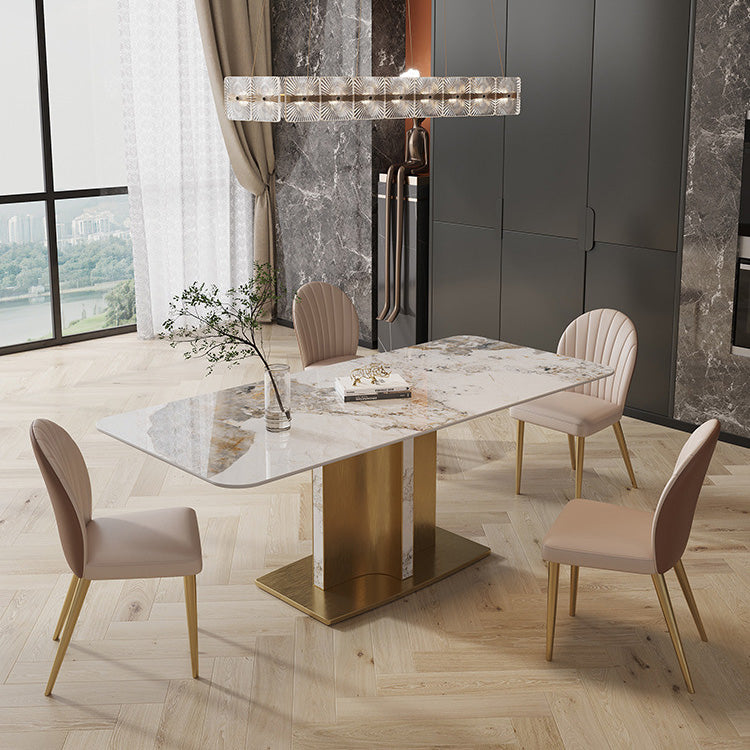Glam Style Sintered Stone Table Dining Rectangle Table with Metal Legs for Kitchen 55.1"L x 31.5"W x 29.5"H Without Chairs Clearhalo 'Dining Tables & Seating' 'Dining Tables' 'dining_table' 'furn' 'furn_dining_table' 'Furniture' 'Kitchen & Dining Furniture' 6569730