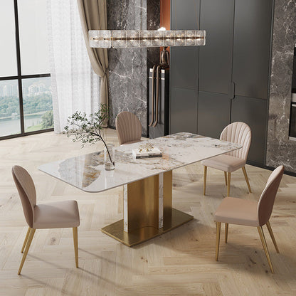 Glam Style Sintered Stone Table Dining Rectangle Table with Metal Legs for Kitchen 55.1"L x 31.5"W x 29.5"H Without Chairs Clearhalo 'Dining Tables & Seating' 'Dining Tables' 'dining_table' 'furn' 'furn_dining_table' 'Furniture' 'Kitchen & Dining Furniture' 6569730