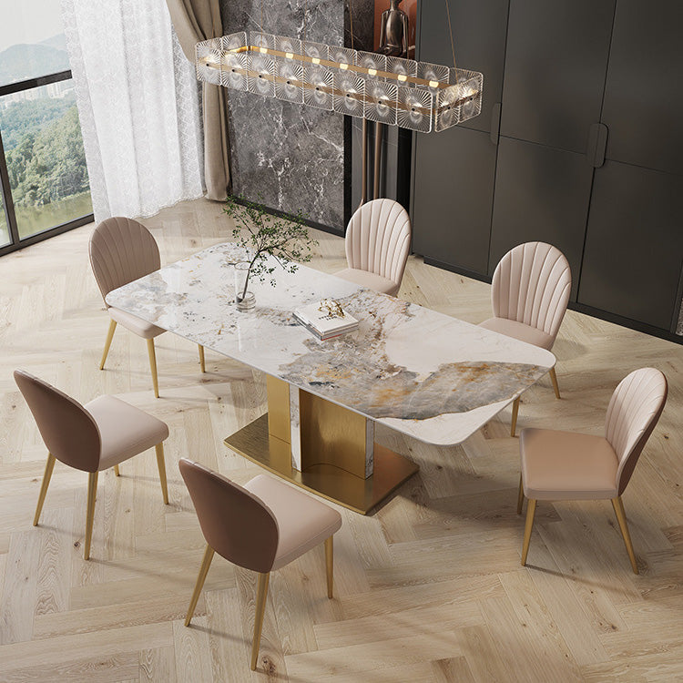 Glam Style Sintered Stone Table Dining Rectangle Table with Metal Legs for Kitchen 70.9"L x 35.4"W x 29.5"H Without Chairs Clearhalo 'Dining Tables & Seating' 'Dining Tables' 'dining_table' 'furn' 'furn_dining_table' 'Furniture' 'Kitchen & Dining Furniture' 6569731