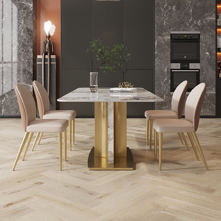 Glam Style Sintered Stone Table Dining Rectangle Table with Metal Legs for Kitchen 78.7"L x 39.4"W x 29.5"H Without Chairs Clearhalo 'Dining Tables & Seating' 'Dining Tables' 'dining_table' 'furn' 'furn_dining_table' 'Furniture' 'Kitchen & Dining Furniture' 6569732