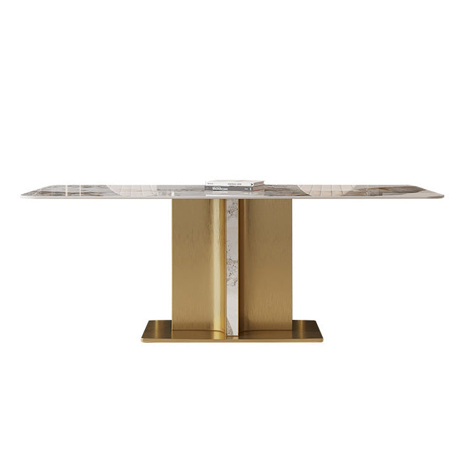 Glam Style Sintered Stone Table Dining Rectangle Table with Metal Legs for Kitchen Clearhalo 'Dining Tables & Seating' 'Dining Tables' 'dining_table' 'furn' 'furn_dining_table' 'Furniture' 'Kitchen & Dining Furniture' 6569733