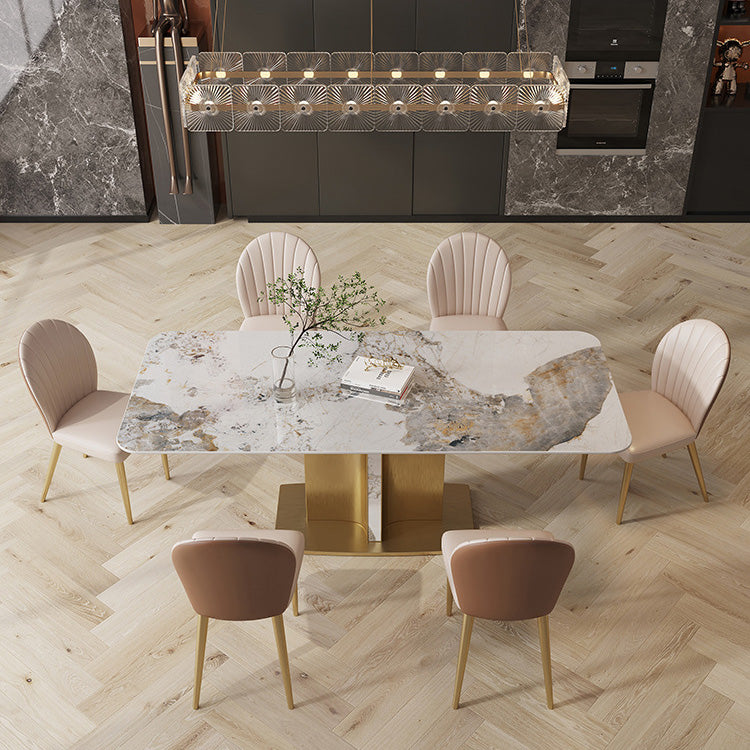 Glam Style Sintered Stone Table Dining Rectangle Table with Metal Legs for Kitchen Clearhalo 'Dining Tables & Seating' 'Dining Tables' 'dining_table' 'furn' 'furn_dining_table' 'Furniture' 'Kitchen & Dining Furniture' 6569737