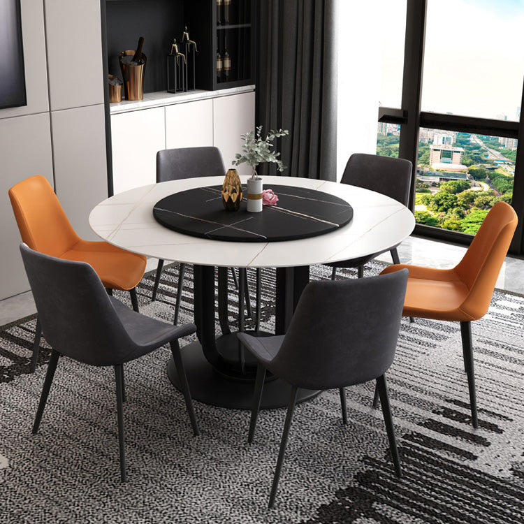 Round Stone Top Dining Table Contemporary Dining Table with Metal Pedestal Base 47.2"L x 47.2"W x 29.5"H Lazy Susan Without Chairs Clearhalo 'Dining Tables & Seating' 'Dining Tables' 'dining_table' 'furn' 'furn_dining_table' 'Furniture' 'Kitchen & Dining Furniture' 6569758
