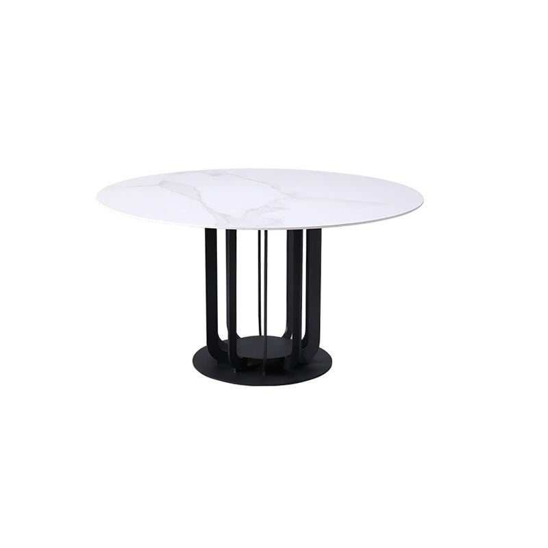 Round Stone Top Dining Table Contemporary Dining Table with Metal Pedestal Base Fixed Table Without Chairs Clearhalo 'Dining Tables & Seating' 'Dining Tables' 'dining_table' 'furn' 'furn_dining_table' 'Furniture' 'Kitchen & Dining Furniture' 6569759