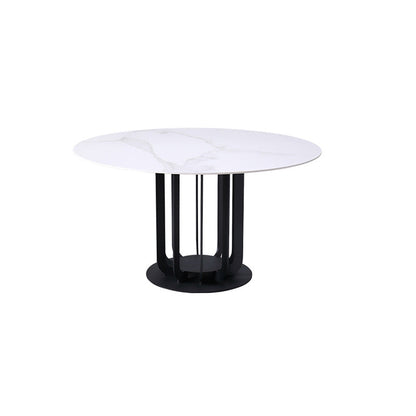 Round Stone Top Dining Table Contemporary Dining Table with Metal Pedestal Base Fixed Table Without Chairs Clearhalo 'Dining Tables & Seating' 'Dining Tables' 'dining_table' 'furn' 'furn_dining_table' 'Furniture' 'Kitchen & Dining Furniture' 6569759
