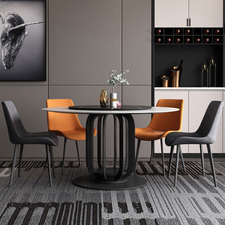 Round Stone Top Dining Table Contemporary Dining Table with Metal Pedestal Base 51.2"L x 51.2"W x 29.5"H Lazy Susan Without Chairs Clearhalo 'Dining Tables & Seating' 'Dining Tables' 'dining_table' 'furn' 'furn_dining_table' 'Furniture' 'Kitchen & Dining Furniture' 6569760