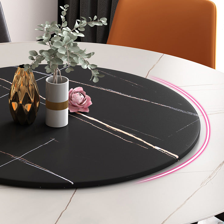 Round Stone Top Dining Table Contemporary Dining Table with Metal Pedestal Base Clearhalo 'Dining Tables & Seating' 'Dining Tables' 'dining_table' 'furn' 'furn_dining_table' 'Furniture' 'Kitchen & Dining Furniture' 6569764