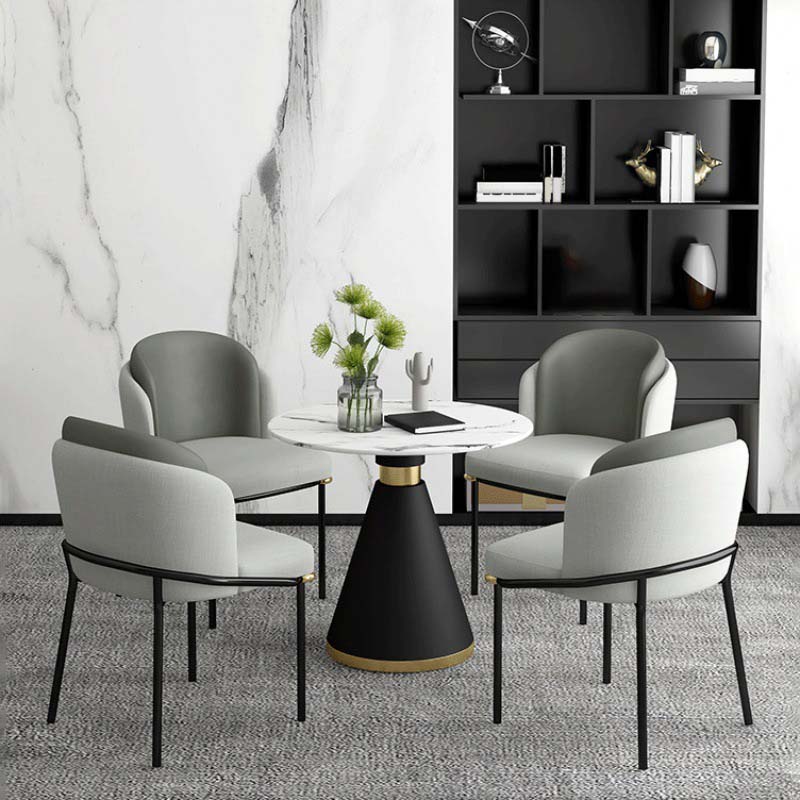 Tavolo da pranzo rotondo in stile moderno Tavolo bianco con base in metallo