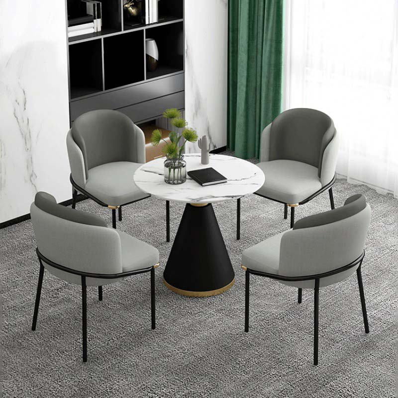 Tavolo da pranzo rotondo in stile moderno Tavolo bianco con base in metallo