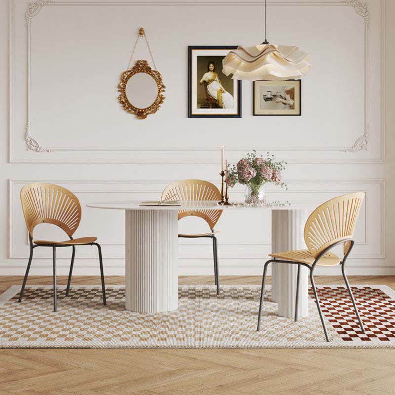 Contemporary Free Form Dining Table White Stone Top Table for Home 63"L x 31.5"W x 29.5"H Without Chairs Clearhalo 'Dining Tables & Seating' 'Dining Tables' 'dining_table' 'furn' 'furn_dining_table' 'Furniture' 'Kitchen & Dining Furniture' 6569808