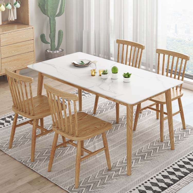 Eettafel uit het midden van de eeuw met essenhouten frame en witte stenen tafel