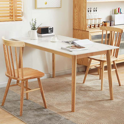 Eettafel uit het midden van de eeuw met essenhouten frame en witte stenen tafel