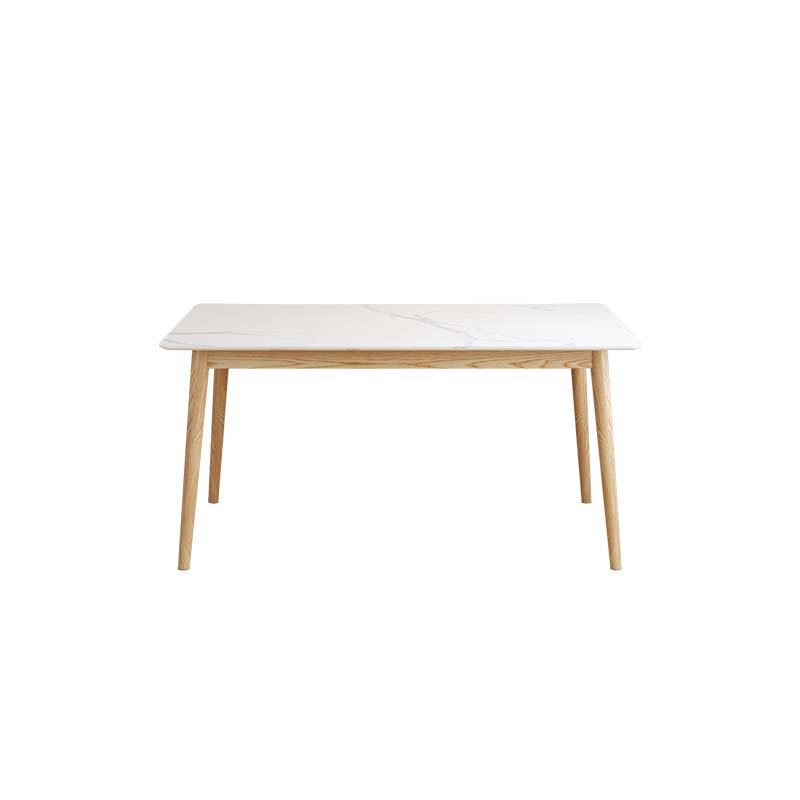 Eettafel uit het midden van de eeuw met essenhouten frame en witte stenen tafel