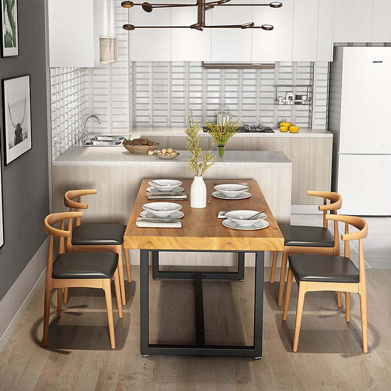 Industrial Brown Dining Table Indoor Rectangle Dinette Table with Metal Frame 63"L x 31.5"W x 29.5"H Without Chairs Clearhalo 'Dining Tables & Seating' 'Dining Tables' 'dining_table' 'furn' 'furn_dining_table' 'Furniture' 'Kitchen & Dining Furniture' 6569863