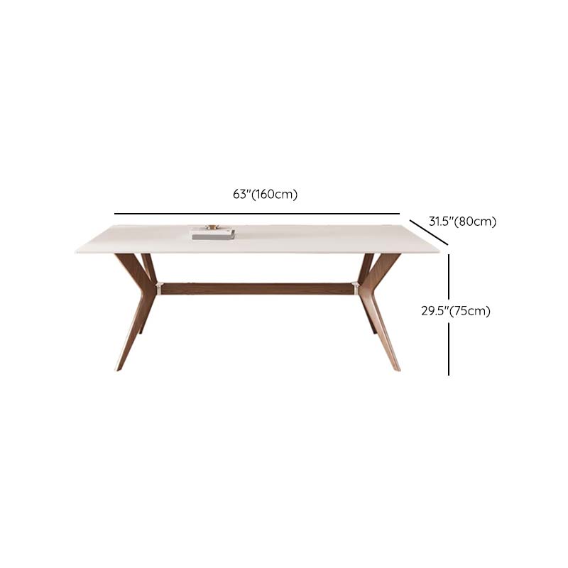 White Mid-Century Dining Table Stone Top Table with Wooden Frame for Home Clearhalo 'Dining Tables & Seating' 'Dining Tables' 'dining_table' 'furn' 'furn_dining_table' 'Furniture' 'Kitchen & Dining Furniture' 6569899