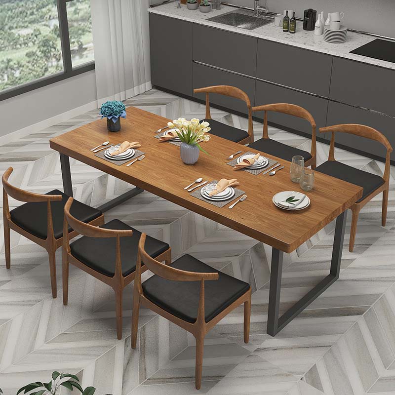 Brown Dinette Table with Metal Frame Industrial Solid Wood Top Dining Table 78.7"L x 31.5"W x 29.5"H Without Chairs Clearhalo 'Dining Tables & Seating' 'Dining Tables' 'dining_table' 'furn' 'furn_dining_table' 'Furniture' 'Kitchen & Dining Furniture' 6569900