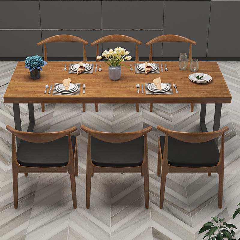 Brown Dinette Table with Metal Frame Industrial Solid Wood Top Dining Table 86.6"L x 31.5"W x 29.5"H Without Chairs Clearhalo 'Dining Tables & Seating' 'Dining Tables' 'dining_table' 'furn' 'furn_dining_table' 'Furniture' 'Kitchen & Dining Furniture' 6569901