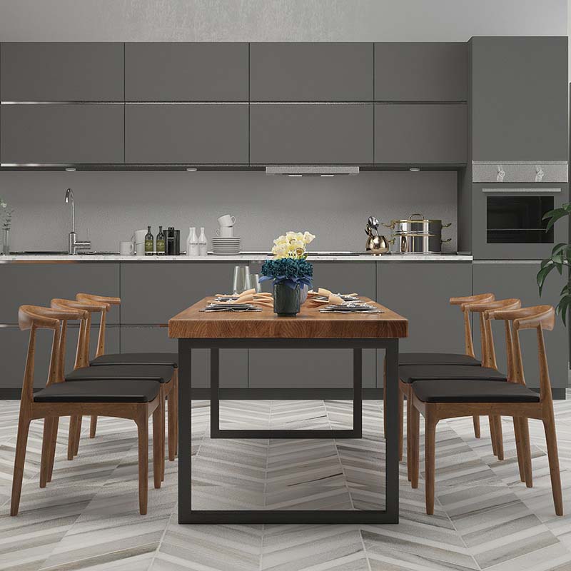 Brown Dinette Table with Metal Frame Industrial Solid Wood Top Dining Table 63"L x 27.6"W x 29.5"H Without Chairs Clearhalo 'Dining Tables & Seating' 'Dining Tables' 'dining_table' 'furn' 'furn_dining_table' 'Furniture' 'Kitchen & Dining Furniture' 6569902