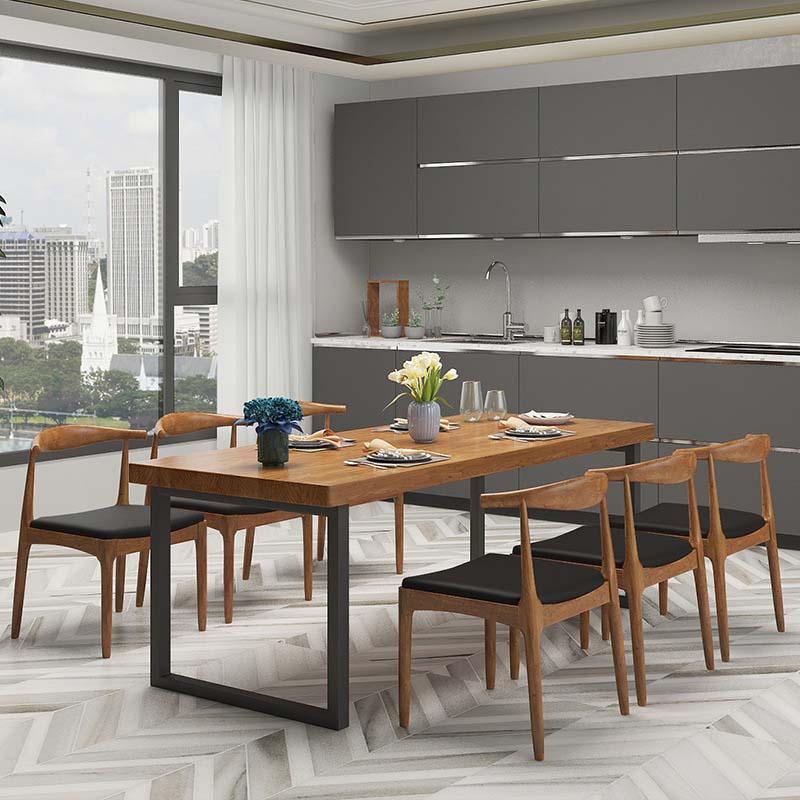 Brown Dinette Table with Metal Frame Industrial Solid Wood Top Dining Table 70.9"L x 31.5"W x 29.5"H Without Chairs Clearhalo 'Dining Tables & Seating' 'Dining Tables' 'dining_table' 'furn' 'furn_dining_table' 'Furniture' 'Kitchen & Dining Furniture' 6569903