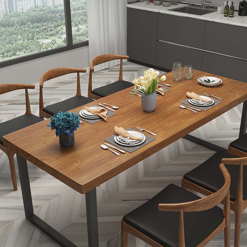 Brown Dinette Table with Metal Frame Industrial Solid Wood Top Dining Table Clearhalo 'Dining Tables & Seating' 'Dining Tables' 'dining_table' 'furn' 'furn_dining_table' 'Furniture' 'Kitchen & Dining Furniture' 6569905
