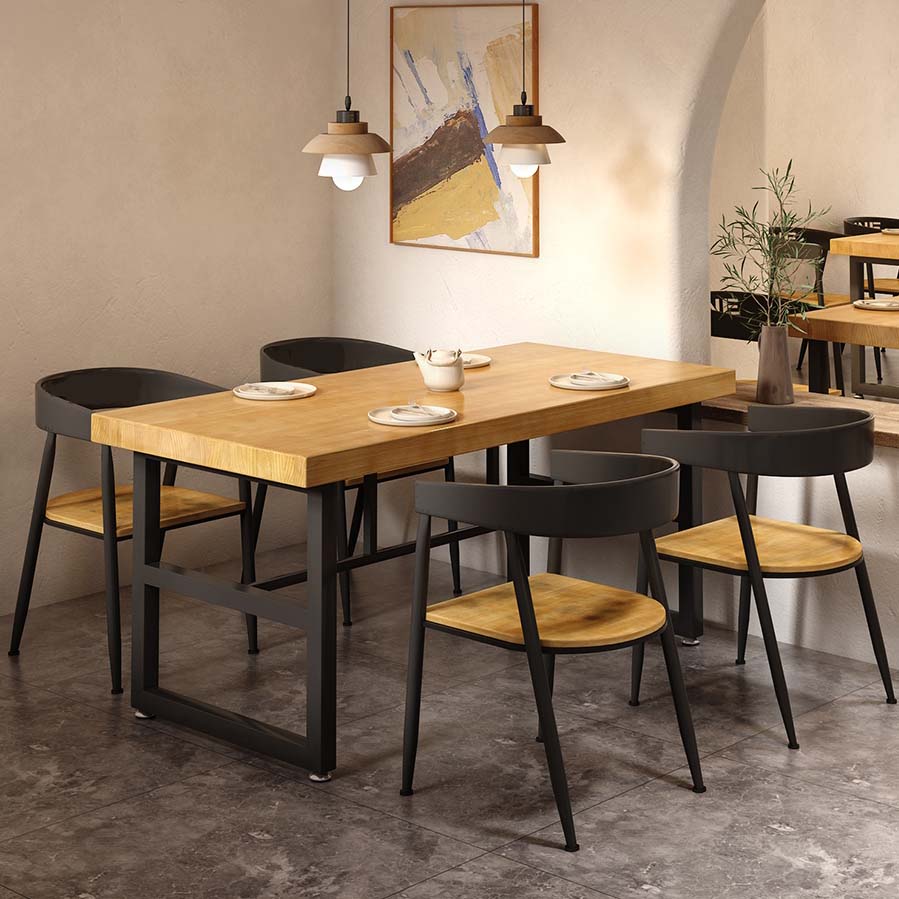 Natural Finish Table with Metal Frame Industrial Solid Wood Top Dining Table 55.1"L x 27.6"W x 30.3"H Without Chairs Clearhalo 'Dining Tables & Seating' 'Dining Tables' 'dining_table' 'furn' 'furn_dining_table' 'Furniture' 'Kitchen & Dining Furniture' 6569927