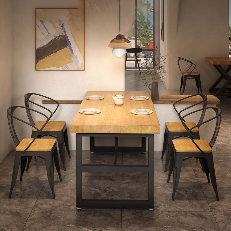Natural Finish Table with Metal Frame Industrial Solid Wood Top Dining Table 63"L x 27.6"W x 30.3"H Without Chairs Clearhalo 'Dining Tables & Seating' 'Dining Tables' 'dining_table' 'furn' 'furn_dining_table' 'Furniture' 'Kitchen & Dining Furniture' 6569928