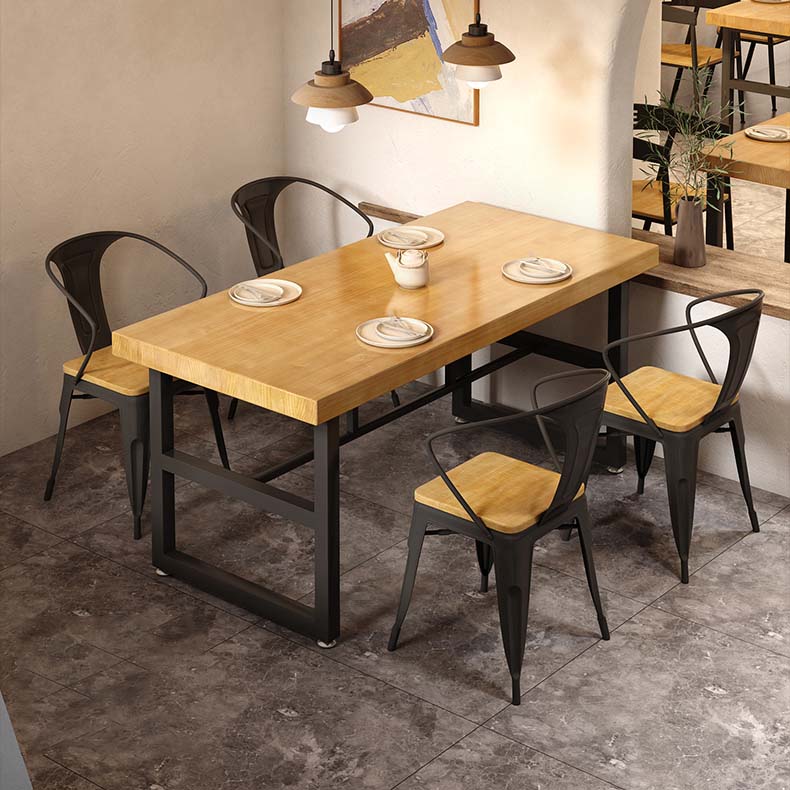 Natural Finish Table with Metal Frame Industrial Solid Wood Top Dining Table 70.9"L x 31.5"W x 30.3"H Without Chairs Clearhalo 'Dining Tables & Seating' 'Dining Tables' 'dining_table' 'furn' 'furn_dining_table' 'Furniture' 'Kitchen & Dining Furniture' 6569929