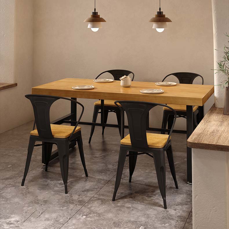 Natural Finish Table with Metal Frame Industrial Solid Wood Top Dining Table Clearhalo 'Dining Tables & Seating' 'Dining Tables' 'dining_table' 'furn' 'furn_dining_table' 'Furniture' 'Kitchen & Dining Furniture' 6569933