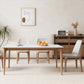 White Stone Top Table with Ash Wood Legs Mid-Century Modern Dining Table