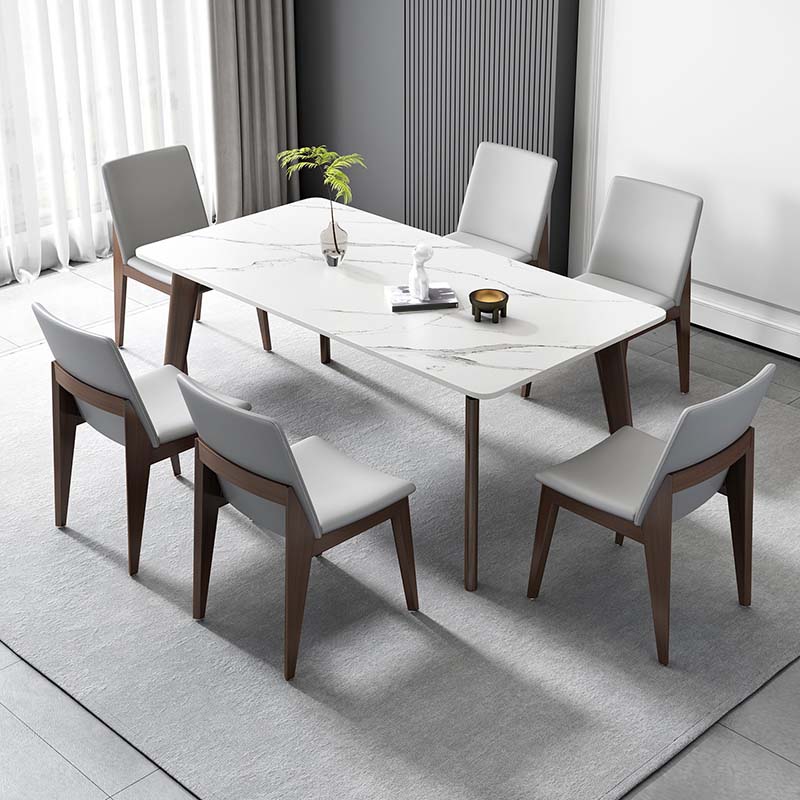 Table à plateau en pierre avec cadre en bois de frêne Table de salle à manger rectangulaire du milieu du siècle