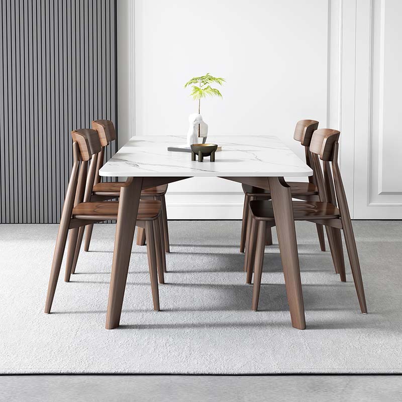 Table à plateau en pierre avec cadre en bois de frêne Table de salle à manger rectangulaire du milieu du siècle