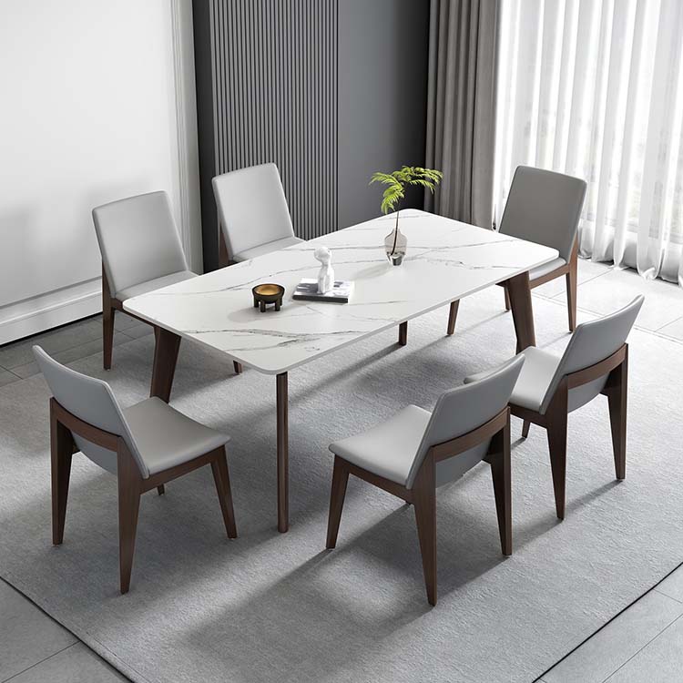 Table à plateau en pierre avec cadre en bois de frêne Table de salle à manger rectangulaire du milieu du siècle