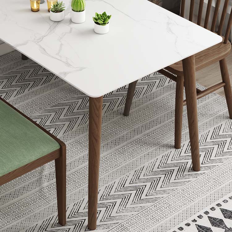Massief houten frame eettafel uit het midden van de eeuw Witte stenen tafel
