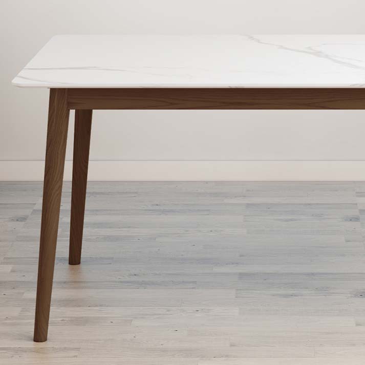 Massief houten frame eettafel uit het midden van de eeuw Witte stenen tafel
