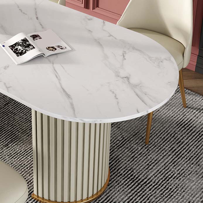 Traditional Luxury Oval Dining Table White Stone Top Dinette Table for Home Clearhalo 'Dining Tables & Seating' 'Dining Tables' 'dining_table' 'furn' 'furn_dining_table' 'Furniture' 'Kitchen & Dining Furniture' 6569984