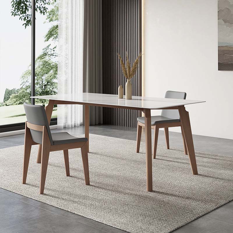 Modern Dining Sintered Stone Table Dining Rectangle Table with Wood Legs for Home