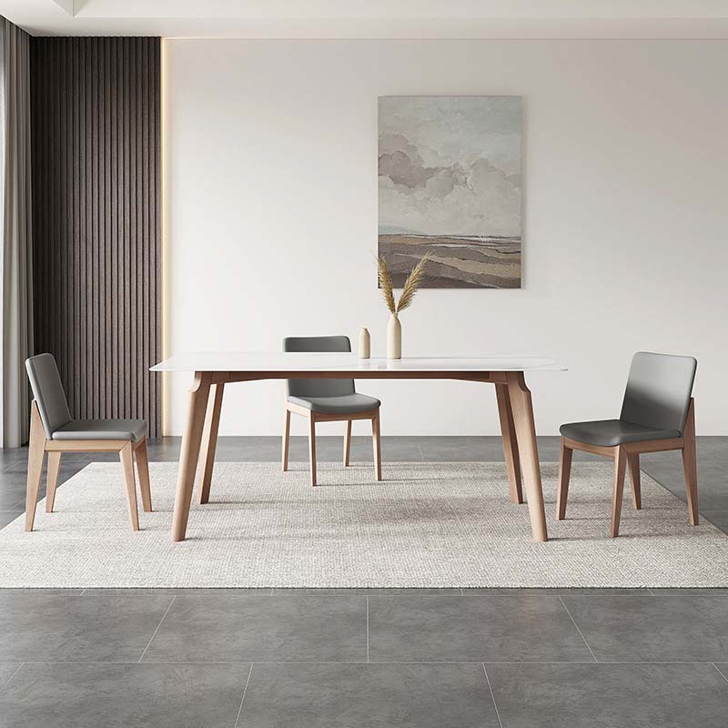Modern Dining Sintered Stone Table Dining Rectangle Table with Wood Legs for Home